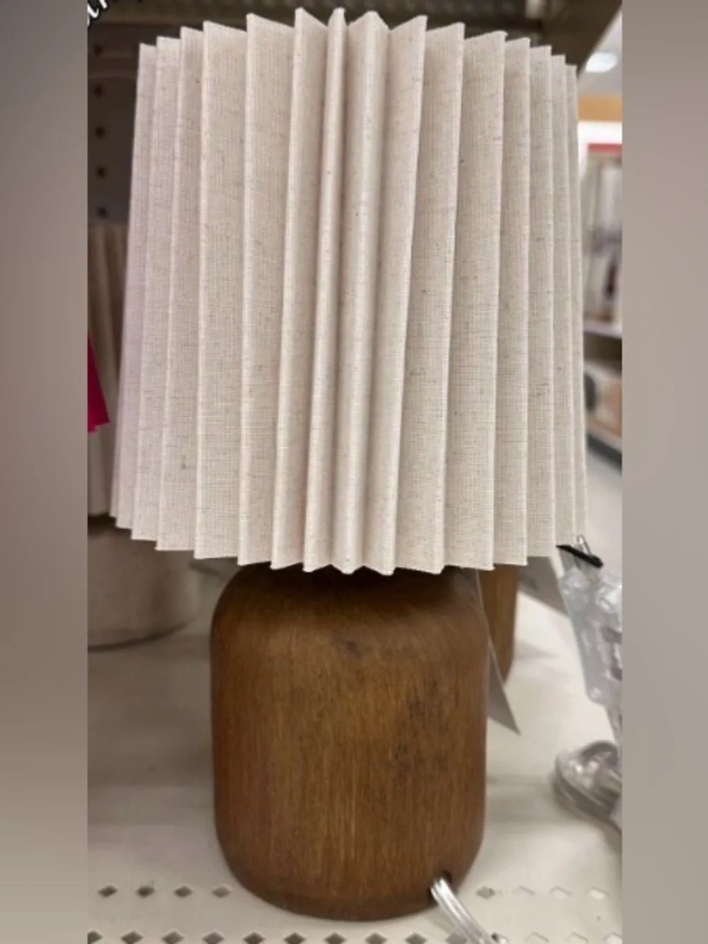 At Home, Neutral Rustic Wood Base W/Beige Pleated Table Mini Lamp NWT